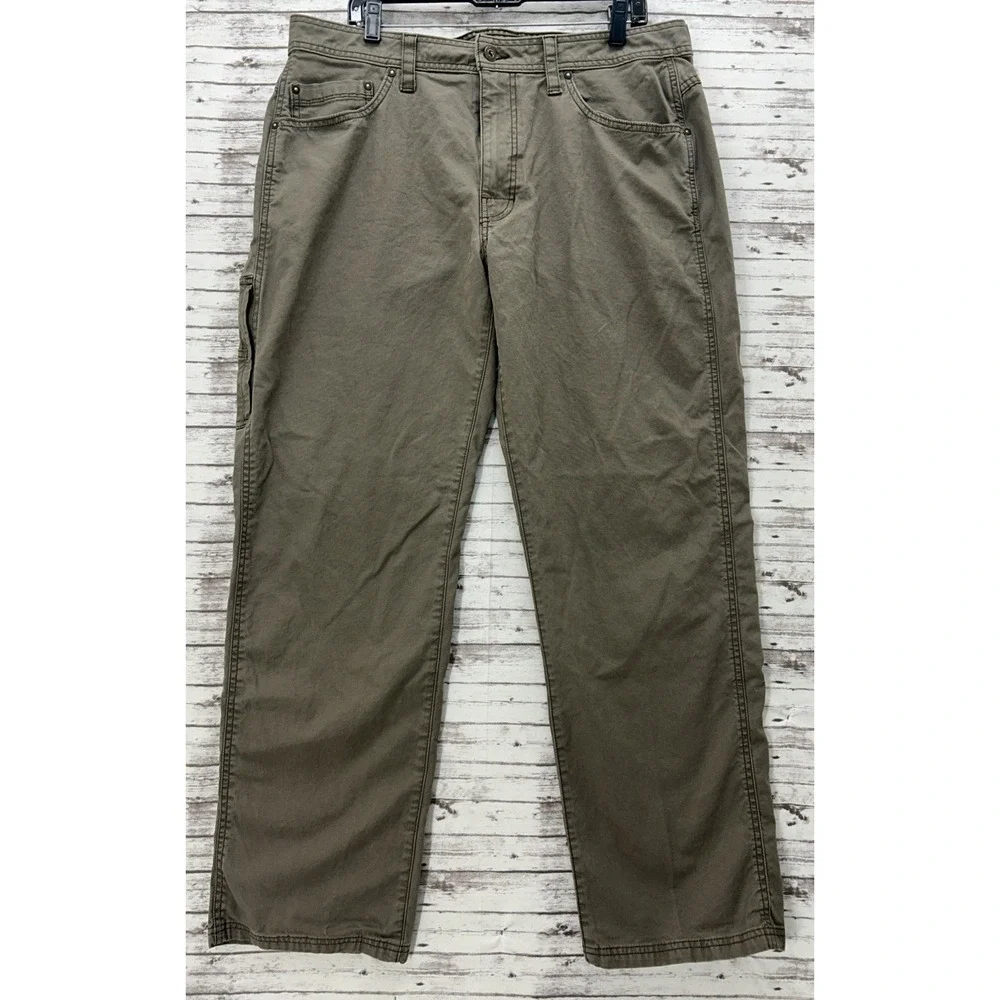 PrAna Pants Men 36x32 Brown Canvas Workwear Straight Leg Utility Hiking Outdoors
